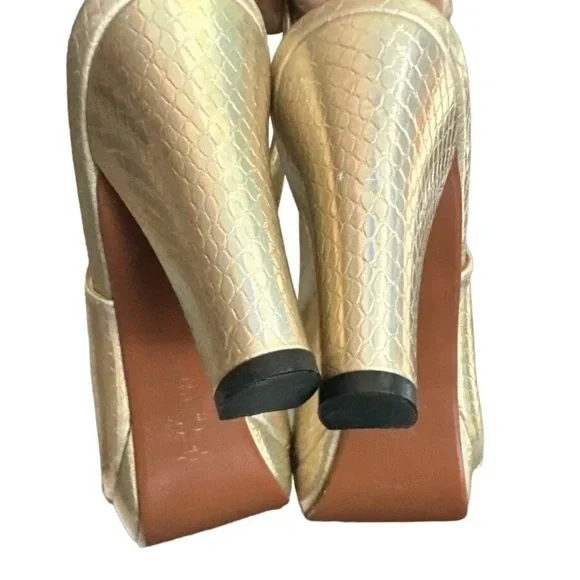 Nadia Ferri ~ Size 9.5 ~ Gold Snakeskin Platform Heels Rhinestones Italy Women’s - Picture 11 of 11